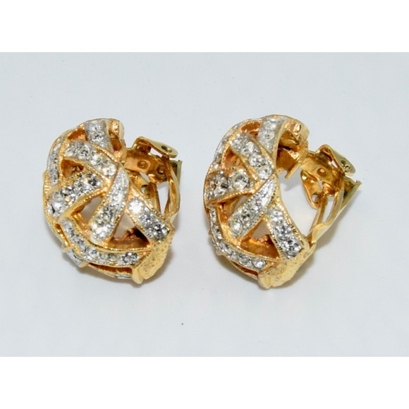 KJL KENNETH JAY LANE Gold ToneRhinestone Dome Clip Earrings - Picture 5 of 9